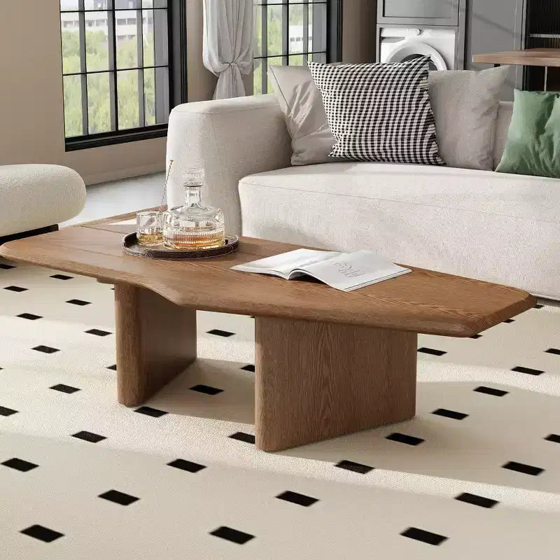 Table basse rustique en bois irrégulière avec double piédestal