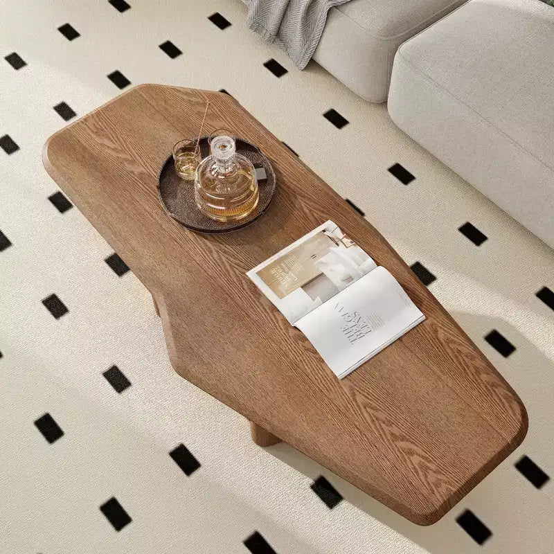 Table basse rustique en bois irrégulière avec double piédestal