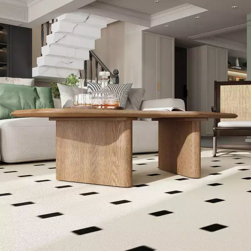 Table basse rustique en bois irrégulière avec double piédestal