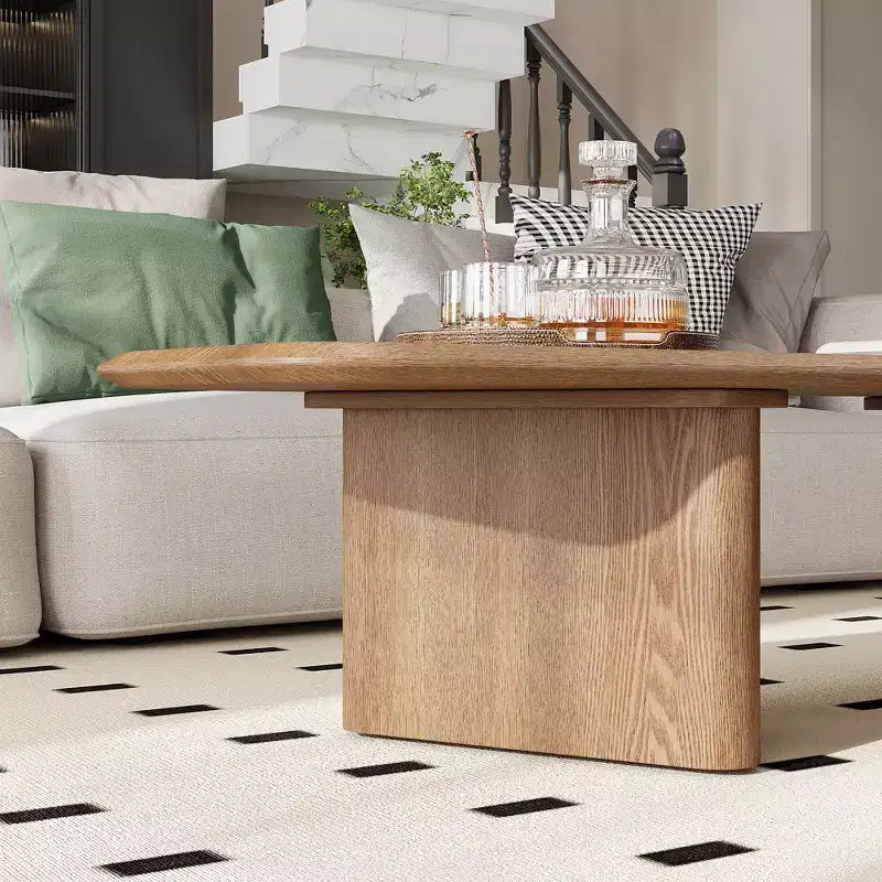 Table basse rustique en bois irrégulière avec double piédestal