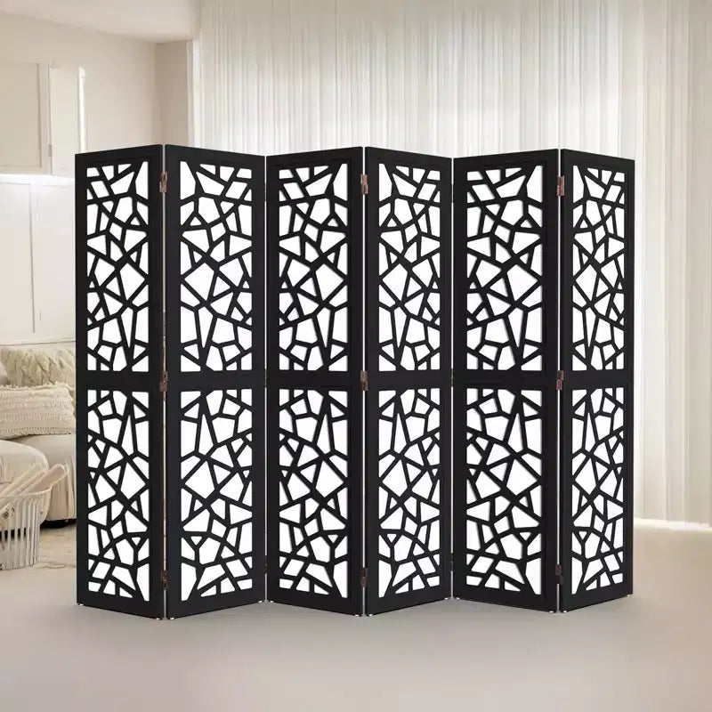 Paravent à 6 panneaux, écran d'intimité en tissu non tissé, séparateurs de pièce intérieurs, séparateur d'espace autoportant avec motif unique (noir)