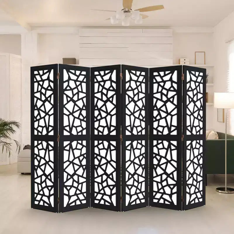 Paravent à 6 panneaux, écran d'intimité en tissu non tissé, séparateurs de pièce intérieurs, séparateur d'espace autoportant avec motif unique (noir)