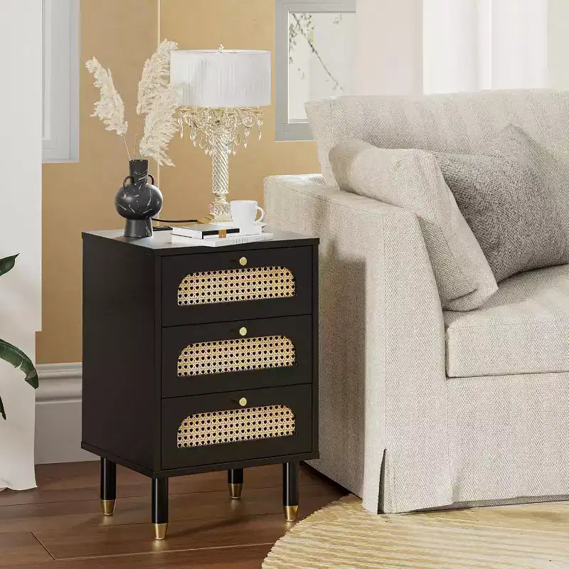 Table de chevet en rotin noir