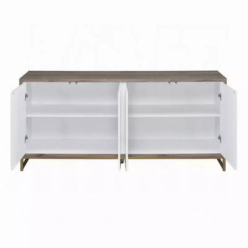 Buffet console, aspect marbre blanc, 4 portes, marron, 165 cm