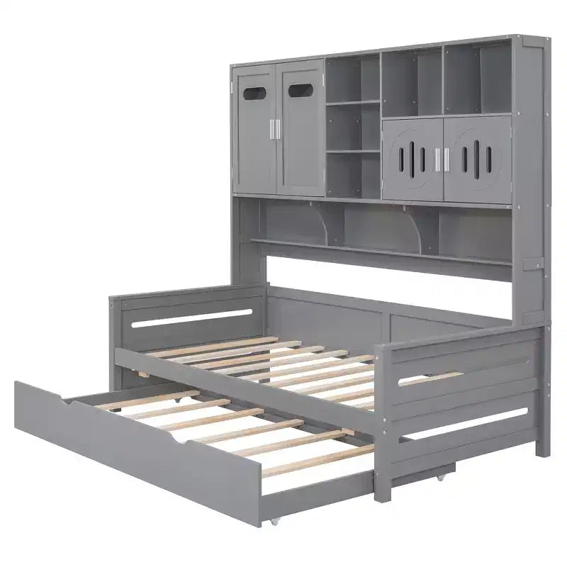 Lit de repos double/complet avec bibliothèque de rangement, lit de repos en bois, lit de repos en bois avec armoires de rangement et étagères