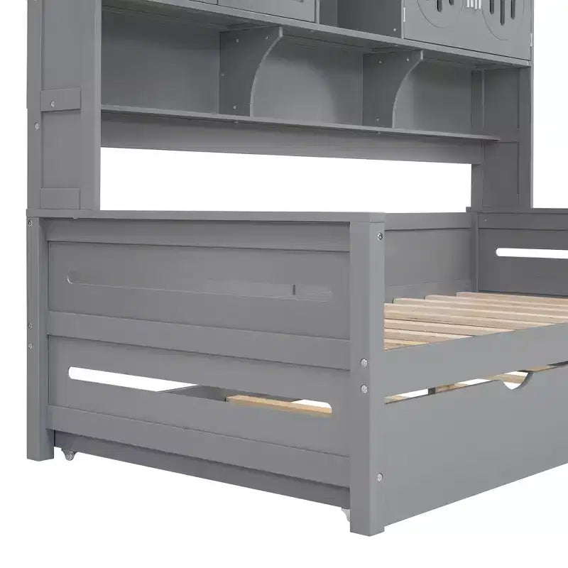 Lit de repos double/complet avec bibliothèque de rangement, lit de repos en bois, lit de repos en bois avec armoires de rangement et étagères