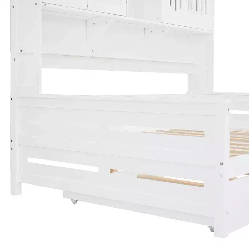 Lit de repos double/complet avec bibliothèque de rangement, lit de repos en bois, lit de repos en bois avec armoires de rangement et étagères