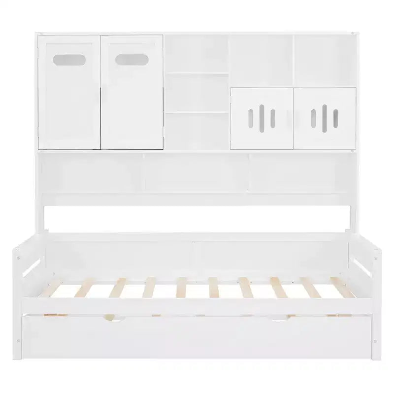 Lit de repos double/complet avec bibliothèque de rangement, lit de repos en bois, lit de repos en bois avec armoires de rangement et étagères
