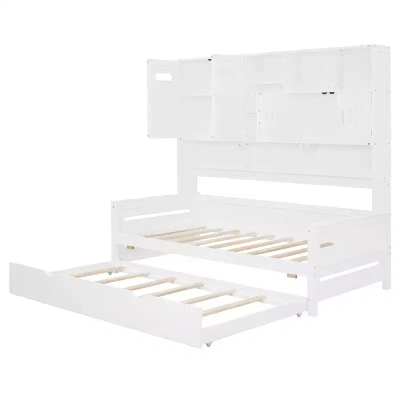 Lit de repos double/complet avec bibliothèque de rangement, lit de repos en bois, lit de repos en bois avec armoires de rangement et étagères