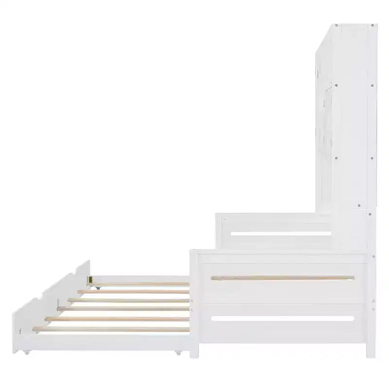 Lit de repos double/complet avec bibliothèque de rangement, lit de repos en bois, lit de repos en bois avec armoires de rangement et étagères