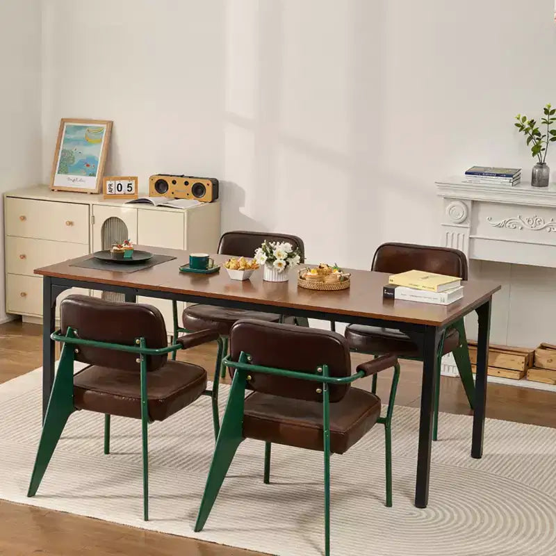 Table à manger rectangulaire, grande table en bois de 180 cm de long pour 6-8 personnes, meuble de salle à manger de style ferme, avec pieds en fer (Table seule) Marron