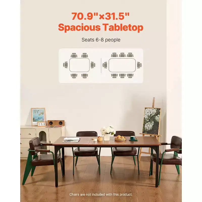 Table à manger rectangulaire, grande table en bois de 180 cm de long pour 6-8 personnes, meuble de salle à manger de style ferme, avec pieds en fer (Table seule) Marron